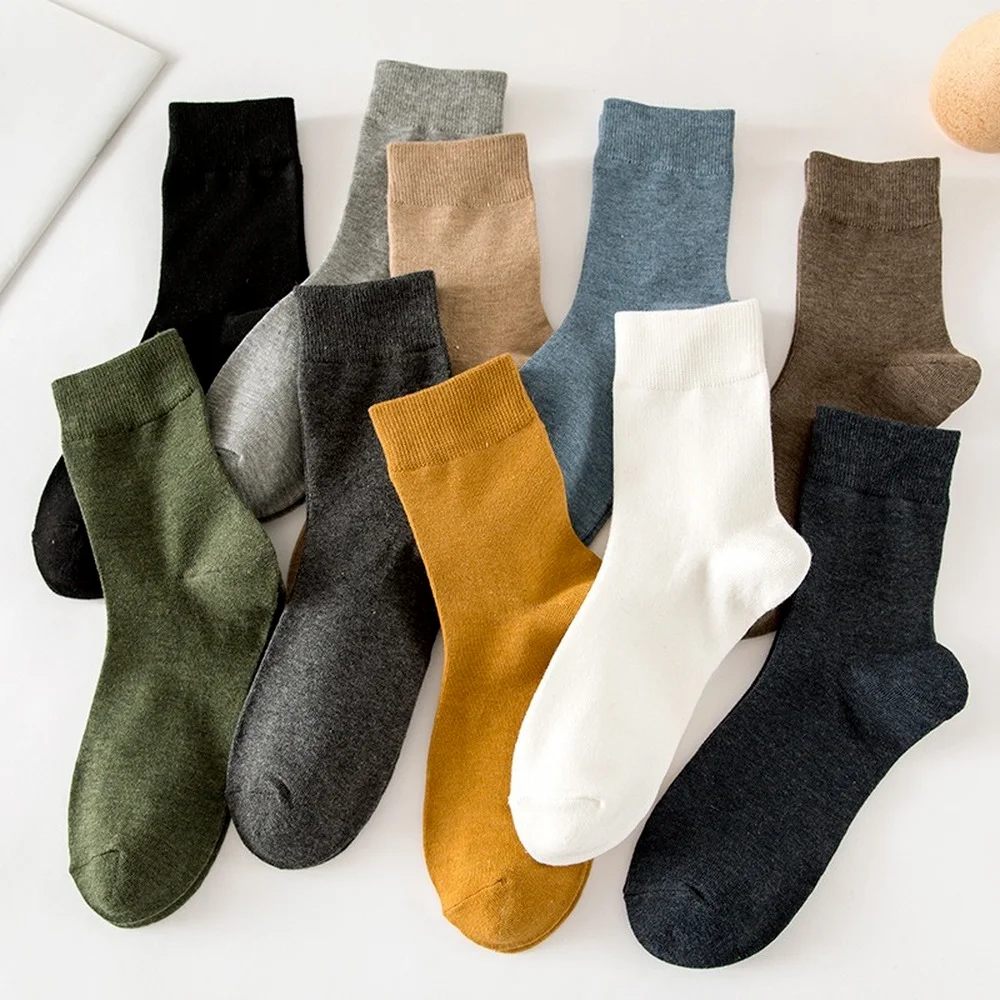 10Pairs/Lot Solid Color Combed Cotton Men Socks Casual Summer Winter Sock Black Trendy Comfortable Soft Business Socks Woman