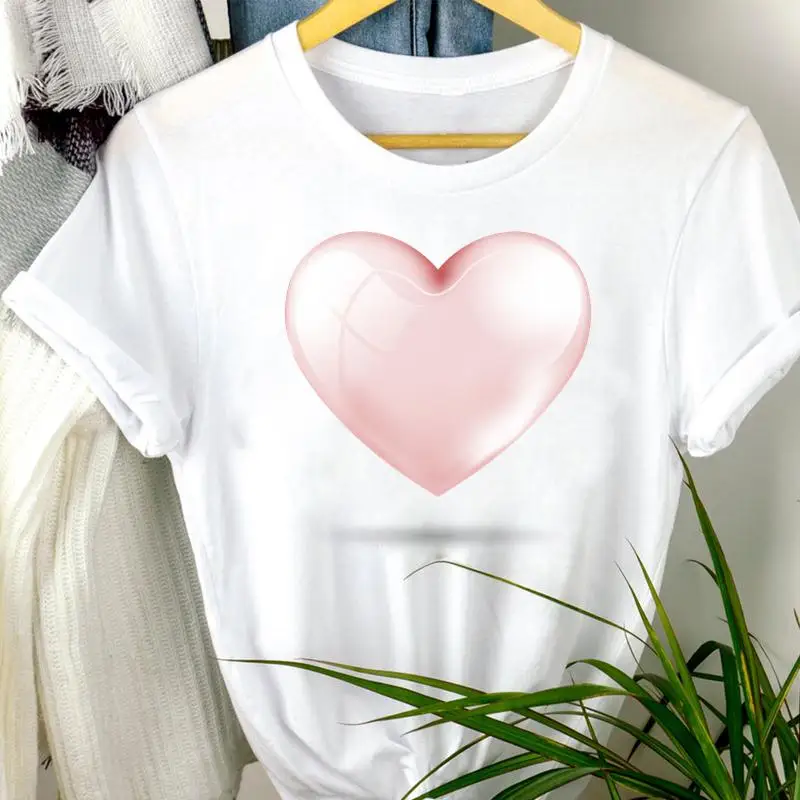 

Women T Shirt Clothes Flower Heart Print Tshirt 90s Cartoon Summer Fashion Short Sleeve Female Tee Top Ladies Graphic T-shirts