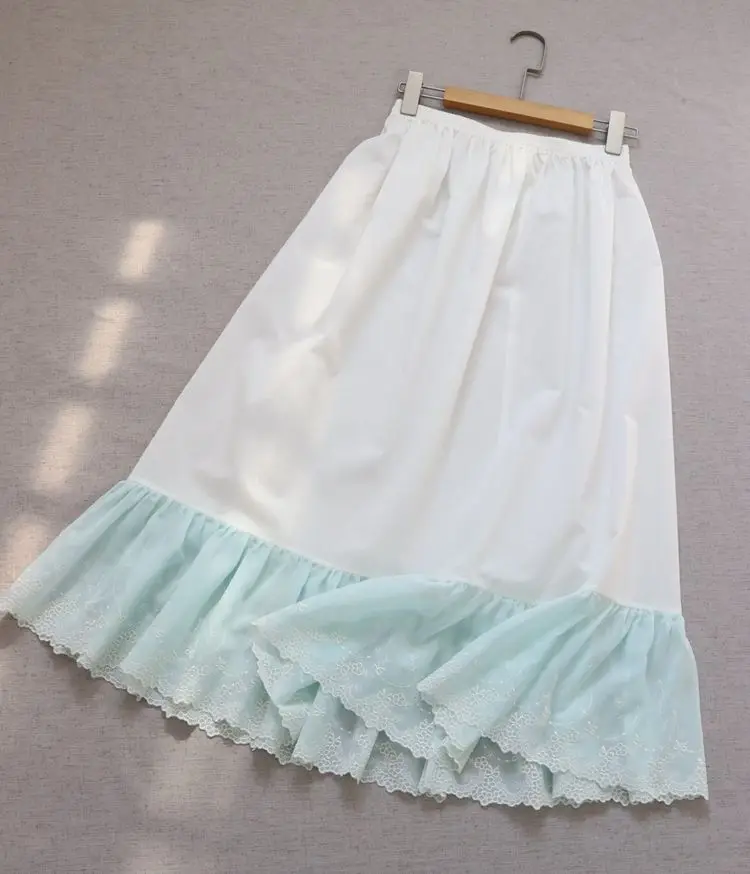 Inner Petticoat Mixed Color Mint Green Patchwork Chiffon Women's Summer Base Skirt Half Slips Pure Cotton Embroidered Thin 85cm