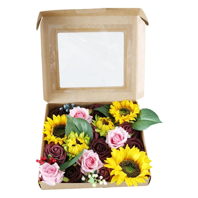 

Artificial Sunflower Fake Flowers Box Set Simulation Silk Floral Set Handmade Kit for DIY Wedding Bouquets Centerpieces