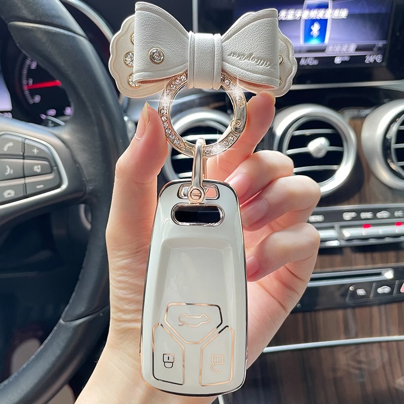 

Bow Keyring Car Key Cover Case for Audi A4 B9 Q5 Q7 TT TTS RS 8S 2016 2017 2018 2019 Shell Protective Cover Accessories Llavero