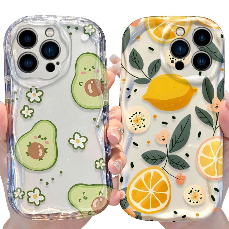 Fruit Avocado Lemon Wave Shockproof Case for iPhone 17 Air 16 E 15 14 Plus 13 12 Mini 11 Pro Max Liquid Silicone Covers Funda (art.: 3920d2175e477) - 3920d2175e477