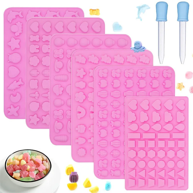 

Candy Fudge Silicone Mold Mini Chocolate Ice Cube Tray with Dropper Fruit Animal Heart-shaped Non-stick Soft Jelly Mold