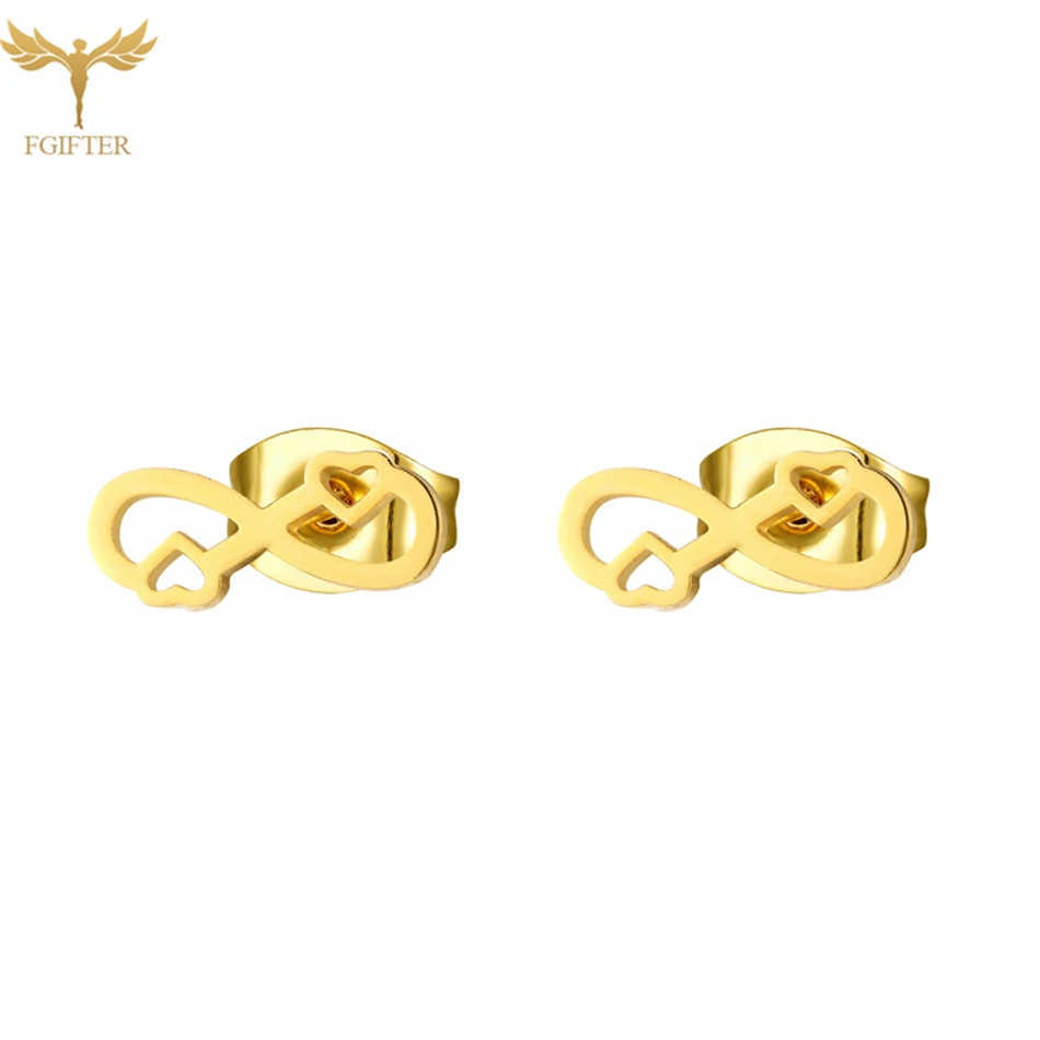 Forever Love Heart Infinity Earrings 8 Eight Ear Studs Eternal Symbolize Golden Stainless Steel Jewelry Women Girls Couple Gifts images - 6