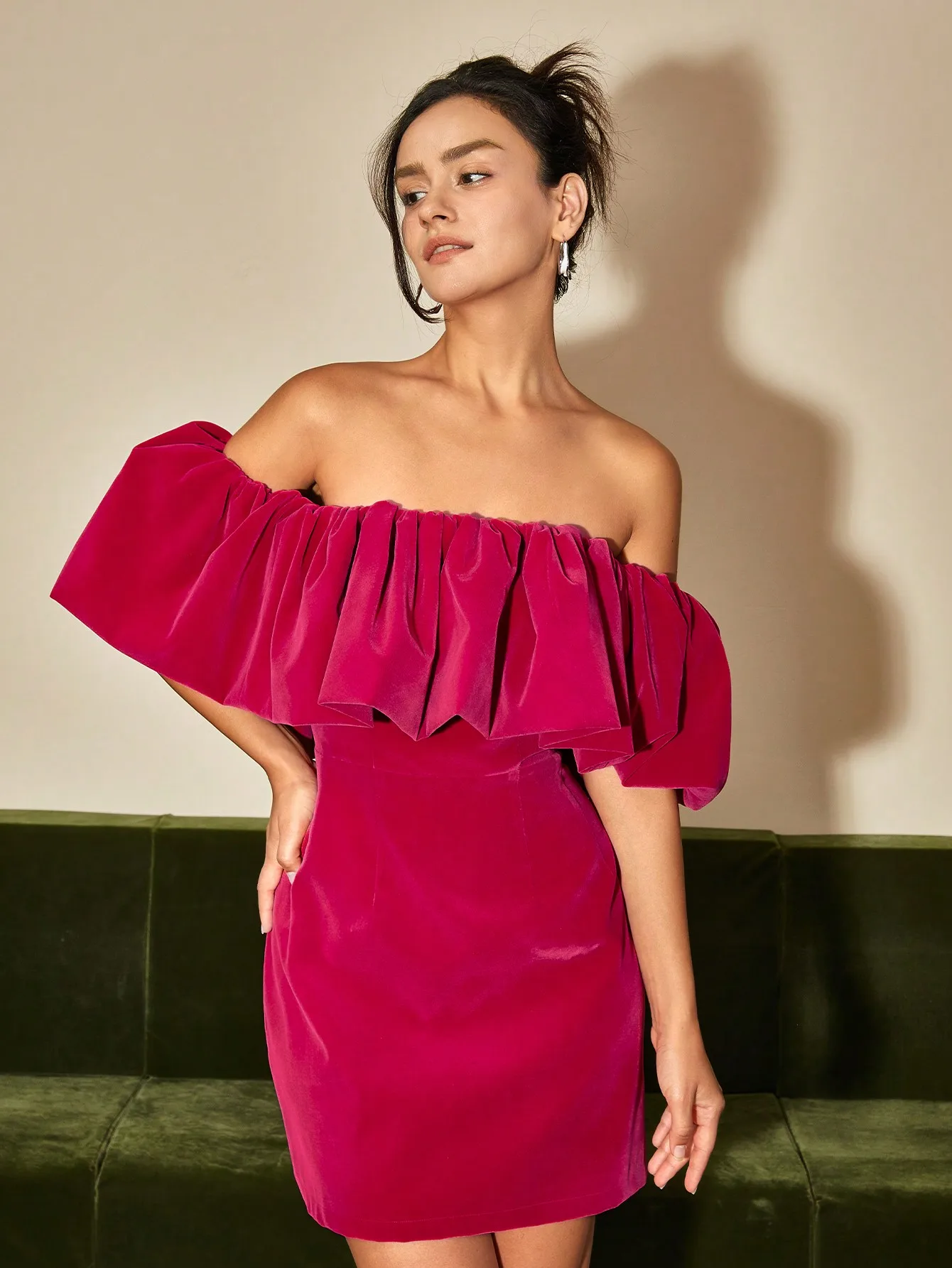 Платье AEL Lady с одной линией воротника и открытыми плечами французское винтажное