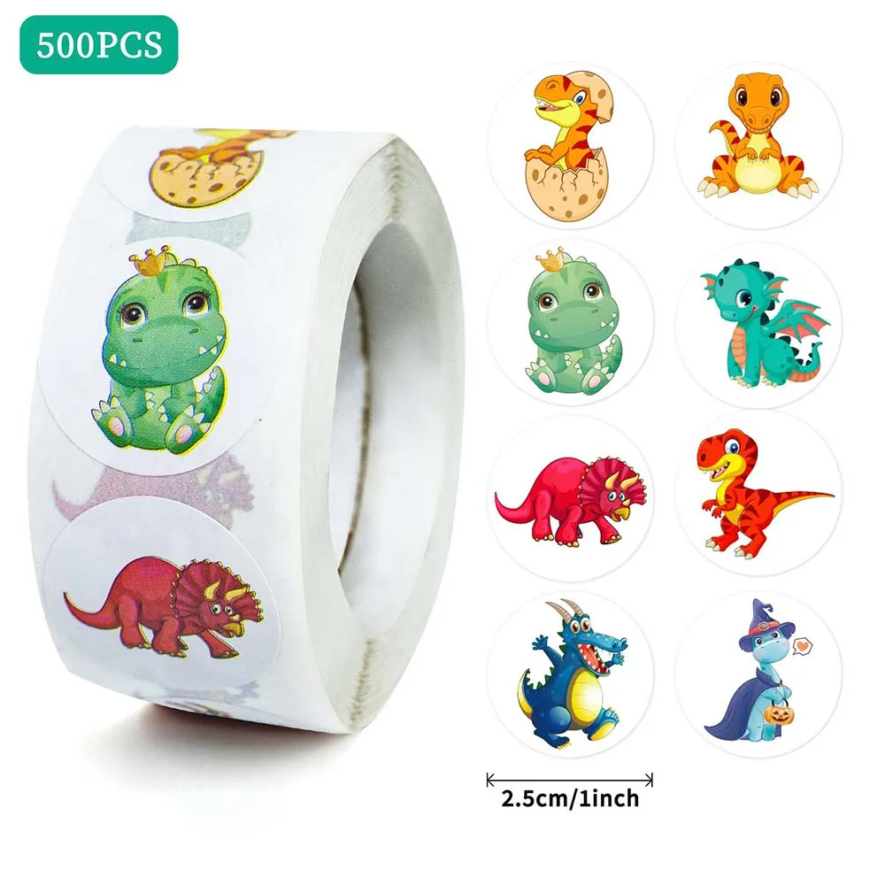 

500Pcs/Roll Cartoon Cute Dinosaur Animal Label Stickers Luggage Laptop Scrapbooking Helmet Car DIY Comics Graffiti Sticker Gifts