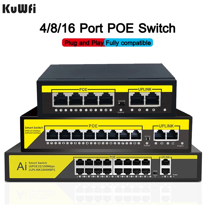 Коммутатор KuWfi 48 В 4/8/16 портов 100 Мбит/с IEEE 802 3 af/at | Компьютеры и офис