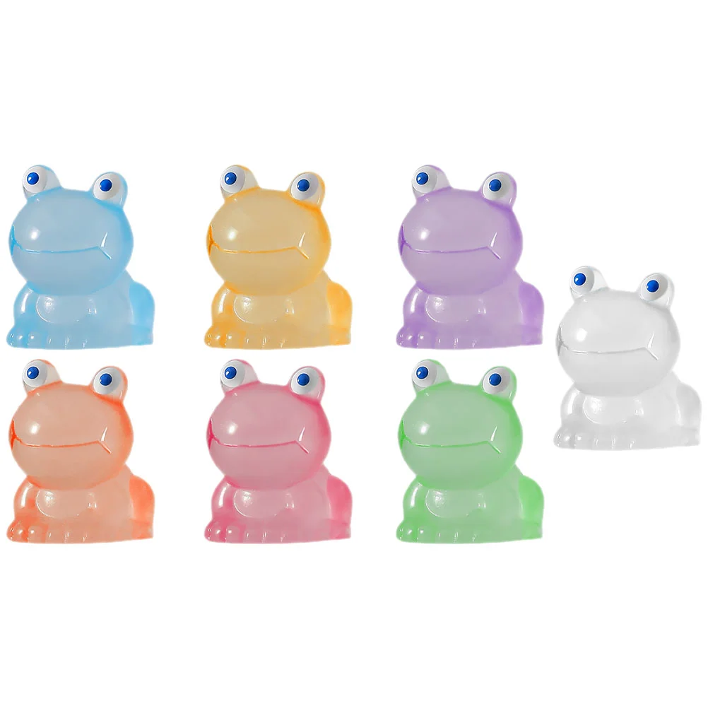 

7 Pcs Mini Frog Home Decor Night Lights Office Animal Luminous Figurines Sculptures Resin Lively Room