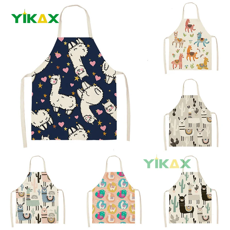 

Alpaca Llama Cactus Apron Cleaning Pinafore Watercolor Alpaca Pattern Kawaii Kitchen Aprons For Women Half Bibs Home Custom Bib