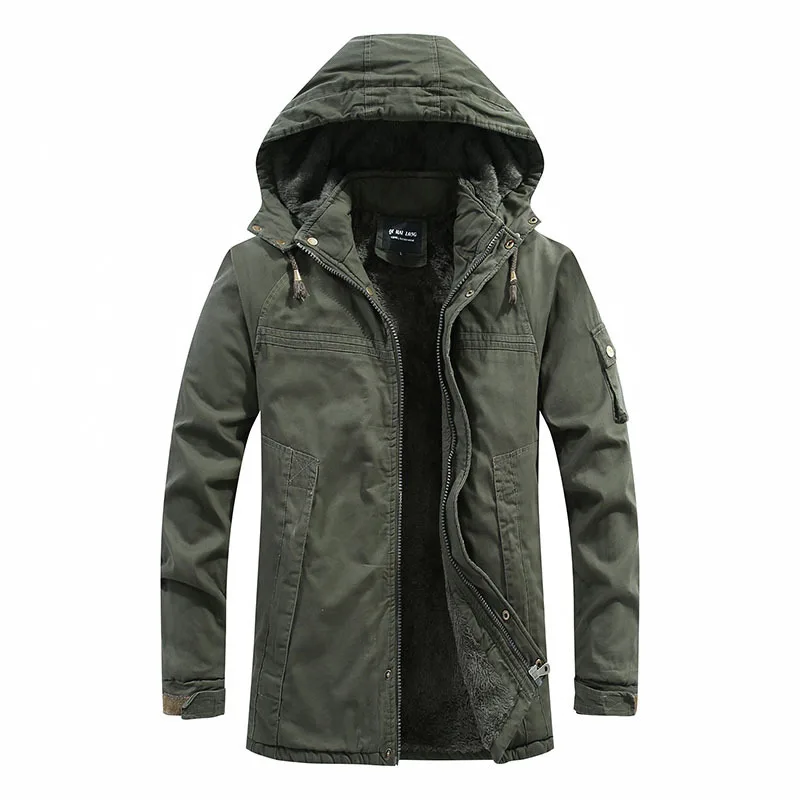 Winter Coat Men Mid-length Slim-fit Tooling Washable Detachable Hooded Cotton Jacket Thickened Warm Long Jacket Men