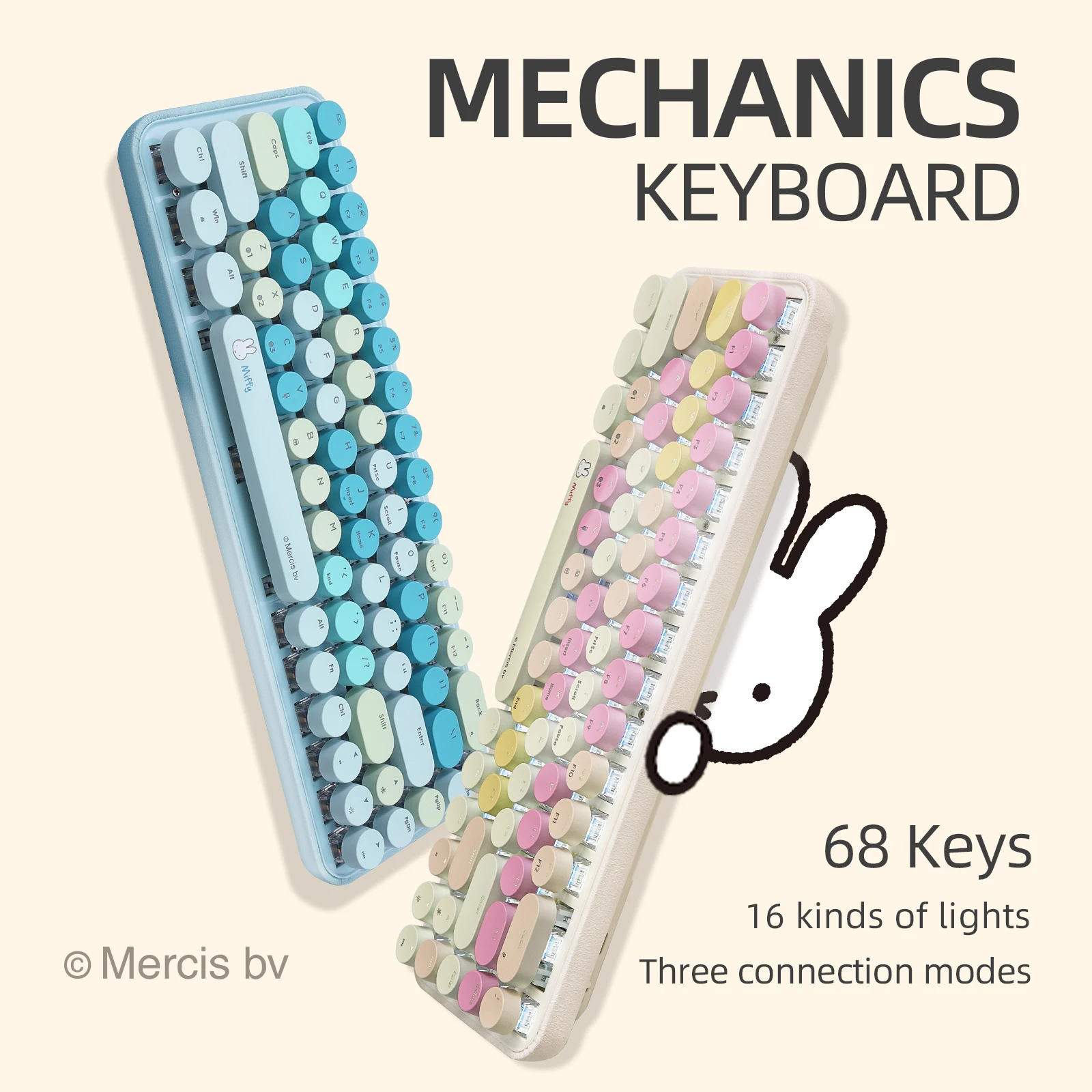 

Miffy X MIPOW Three-Mode Mechanical Keyboard 68 Keys White Light 2.4G Wireless Bluetooth Wired Win/Mac/iPad Gaming Keyboard PC