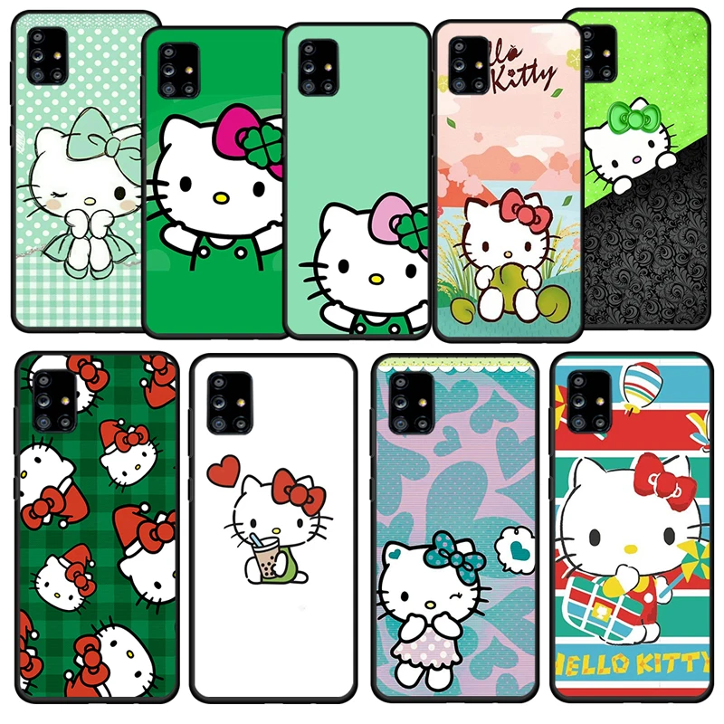 

Cartoon Cat Hello Kitty For Samsung Galaxy A52S A72 A71 A52 A51 A12 A32 A21S 4G 5G Soft TPU Silicone Gel Black Phone Case Fundas