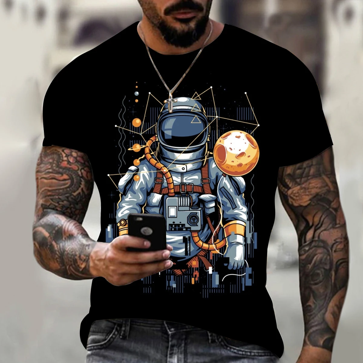 

Summer Space Astronaut 3D Printed T-Shirt Casual Men's Vintage Round Neck Short Sleeve Hip Hop Top Oversized 6XL