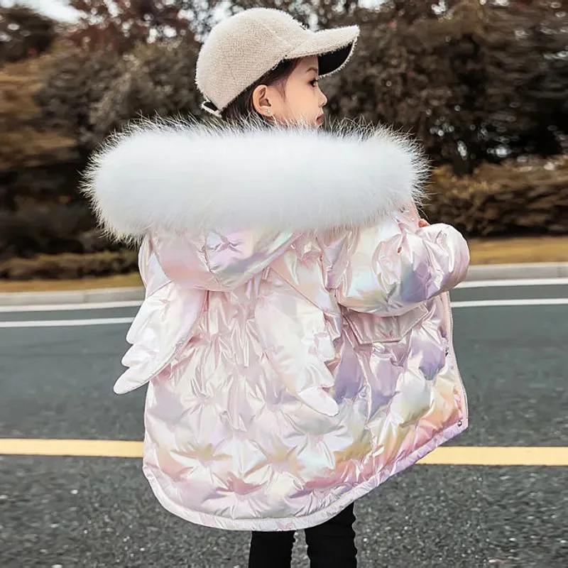 

2023 Winter Down Jacket For Girls Coat Fashion Unicorn Shiny Waterproof Children's Outerwear 3-10 Years Teen Kids Parka Snowsuit