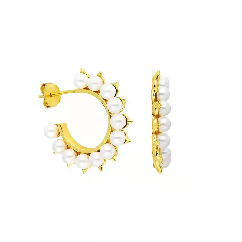 

Жемчужные серьги в форме буквы C Женские Простые свежие серьги из серебра пробы с белыми бриллиантами ювелирные изделия стильные серьги