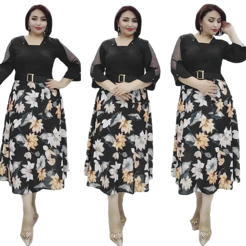 

2022 Summer Sexy African Women Printing Polyester O-neck Short Sleeve Knee-length Dress African Dresses for Women