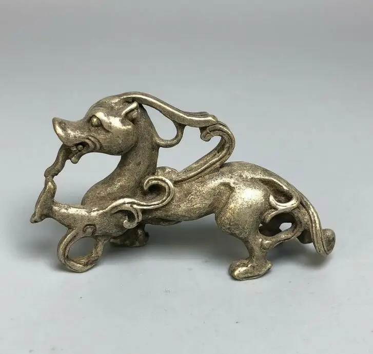 

Old Antique Chinese Tibet Silver Collectible Auspicious Beast Handwork Statue h6
