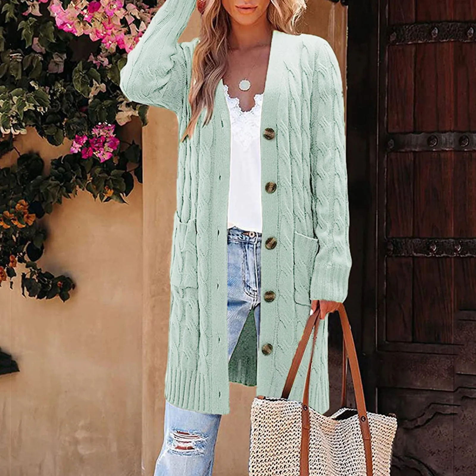 

Женский вязаный свитер, легкий длинный кардиган на пуговицах с длинным рукавом, женская верхняя одежда, кардиган для улицы