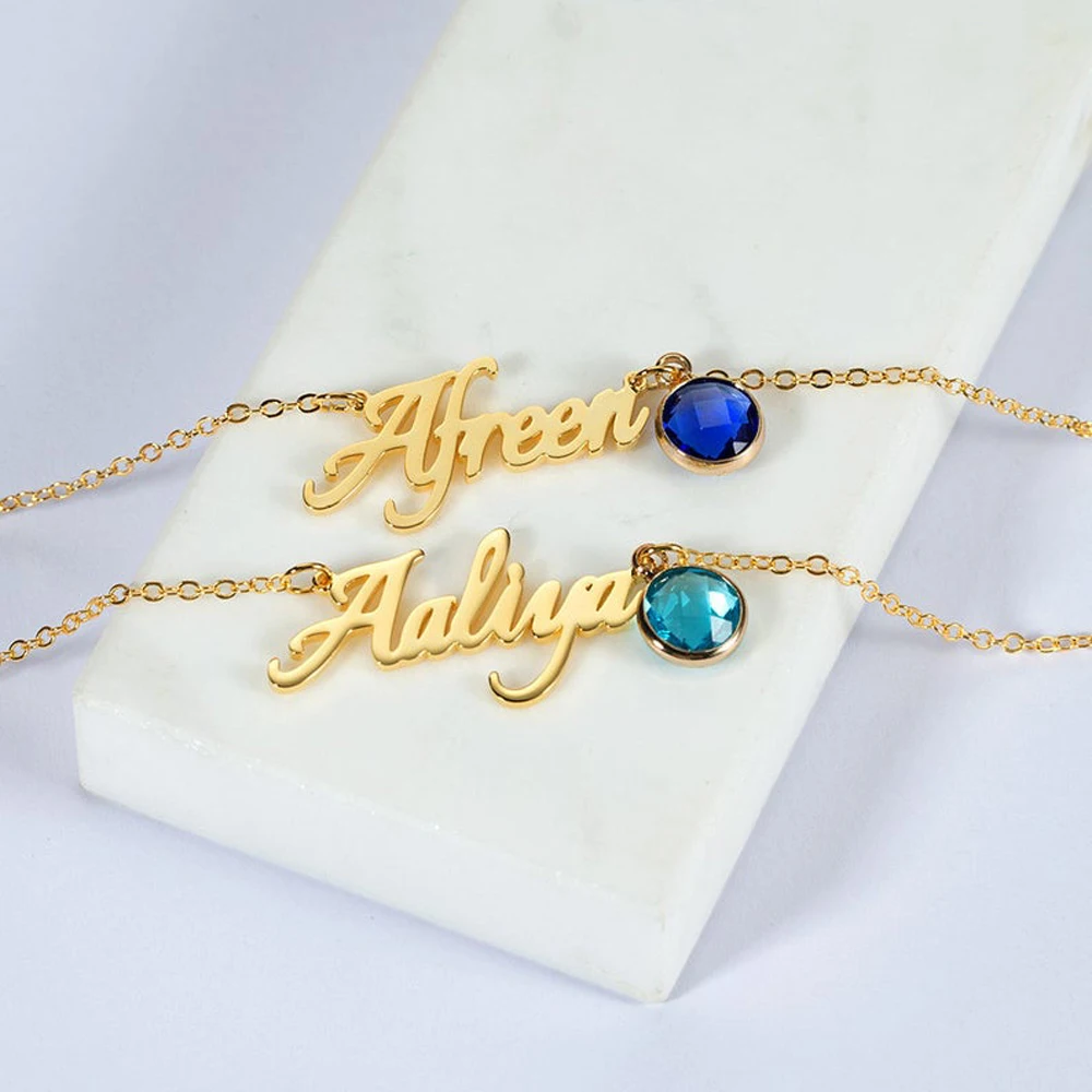 Customized Necklace for Women Personalised Handwritten Name with Birthstone Pendant Choker Stainless Steel Jewelry Birthday Gift