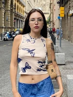 cute t shirt crop tops for women fashion e girl clothes sleeveless sexy streetwear bras lady butterfly y2k tank top mujer verano