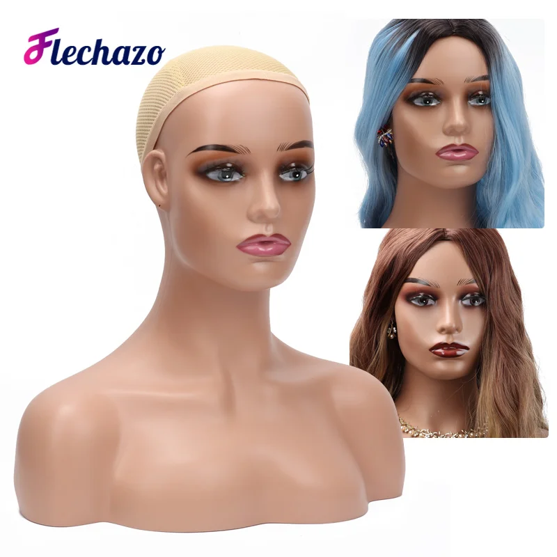 FLECHAZO Best Model Realistic Mannequin Head with Shoulders Upper Body Female Manikin Head Display for Wigs Hats Scarves Jewerly