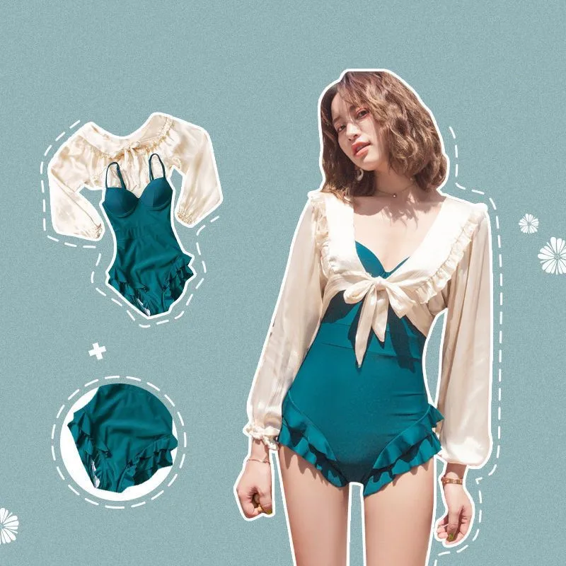 

2022 Summer New Fairy Swimsuit One Piece Simple Cute Sexy Lace Swimming Swimwear Korean Bathing Suit Women Bikini Mujer