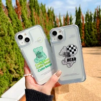 cute bear mobile phone case for iphone 13 12 11 pro max x xr xs max 7 8 plus cover cases transparent thickened tpu hard shell