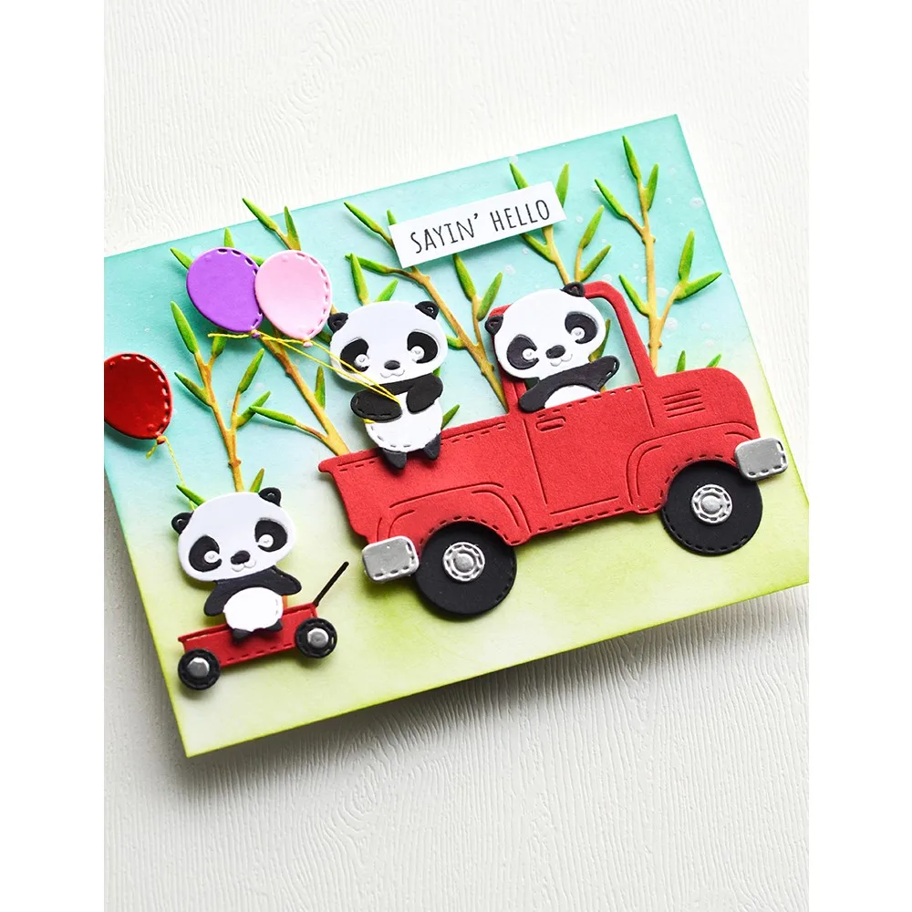 

2023 New DIY Cute Pandas Bamboo Birthday Balloon Car Metal Cutting Dies for Photo Scrapbooking Making Card Embossing Decoration