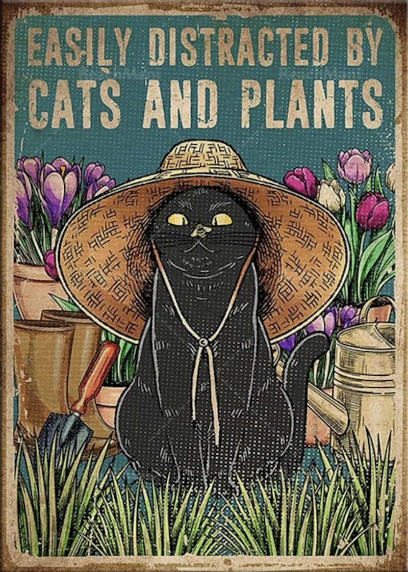 

Halloween Decor Funny Cat Vintage Metal Sign Retro Tin Sign Art Home Decoration for Living Room Pet Shop Wall Decor 20x30CM-A4