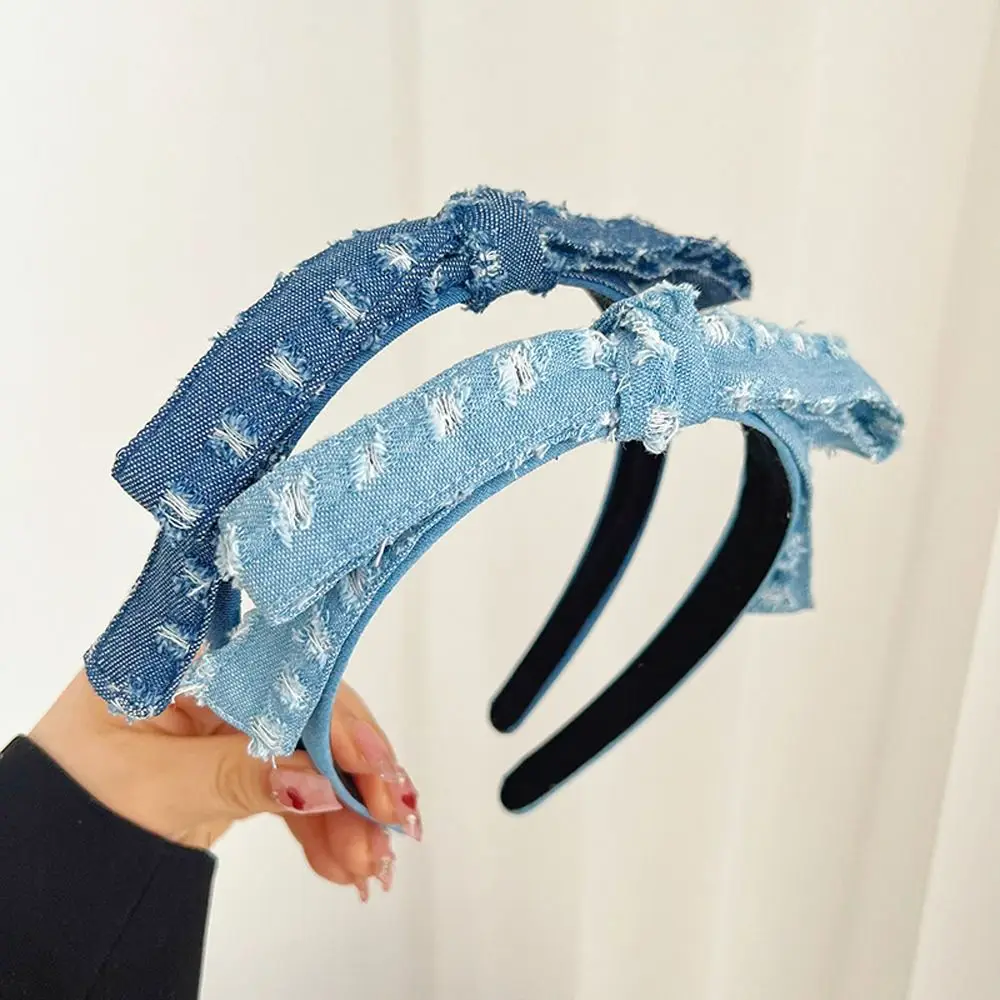 

Head Wrape Wash Face Headband Braided Headbands New Headwear Cowboy Blue Korean Hairband Women Hair Hoop Bow Headband