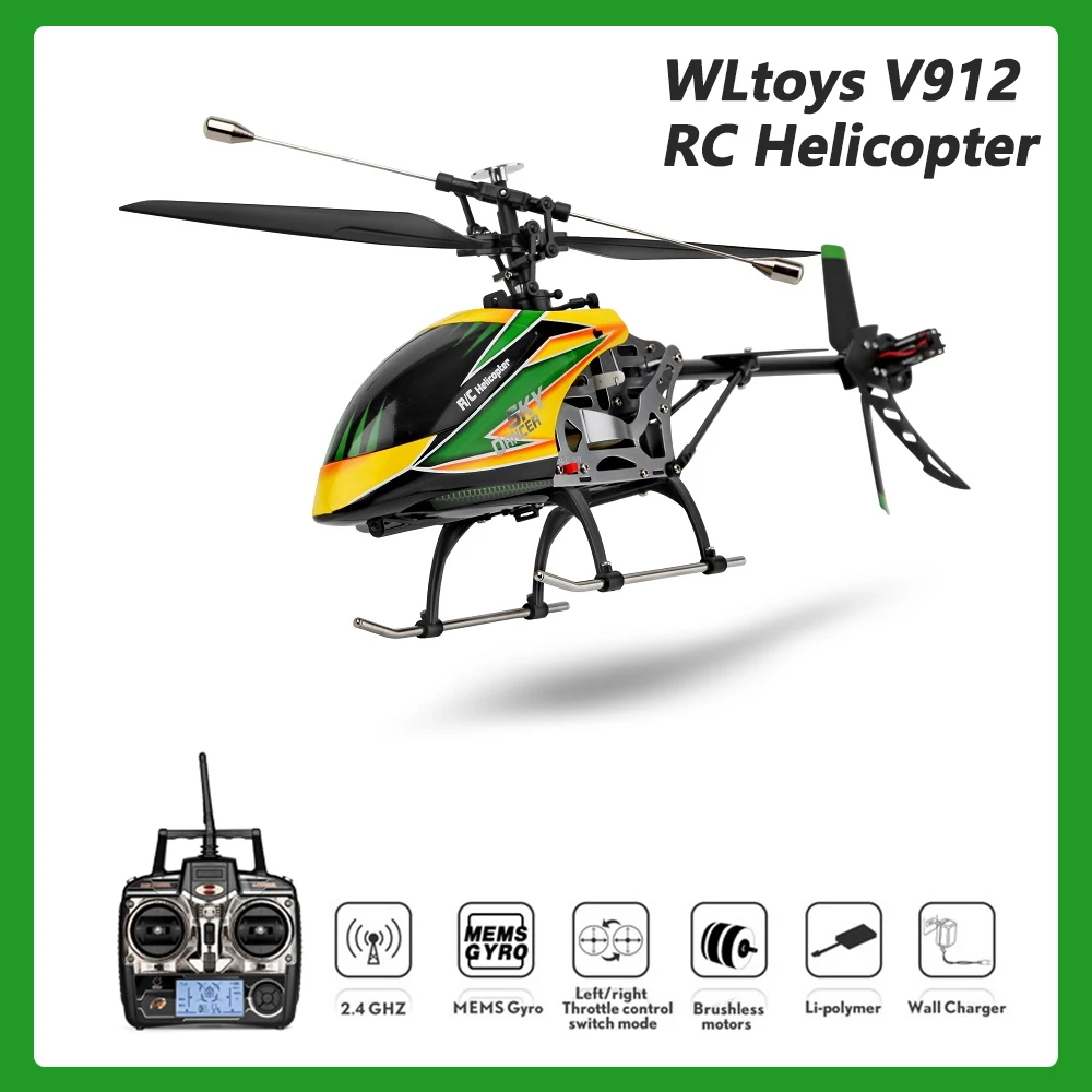 

WLtoys V912 Brushless Motor RC Helicopter 4CH 2.4G Single Blade Head Lamp Light RC Drone Brushless Big Helicopter RC Toys Gifts