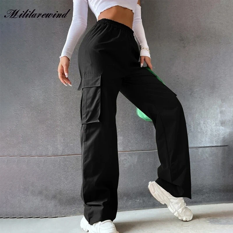 

Брюки-карго Женские однотонные на шнуровке, модные штаны в стиле Харадзюку, свободные брюки в стиле хип-хоп, уличная одежда с широкими штани...