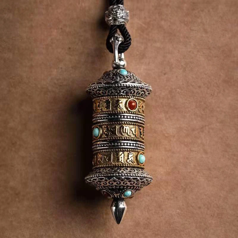 

National Style Retro Six-character Mantra Turning Cylinder Car Ornaments High-end Creative Men's Safe Car Pendant Accessories