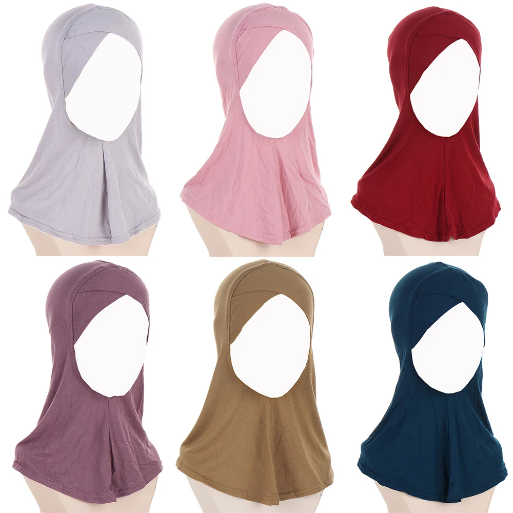 

Women Muslim Underscarf Hat Islamic Headscarf Inner Hijab Caps Head Cover Cross Collar Bonnet Solid Color Modal Scarf Cap