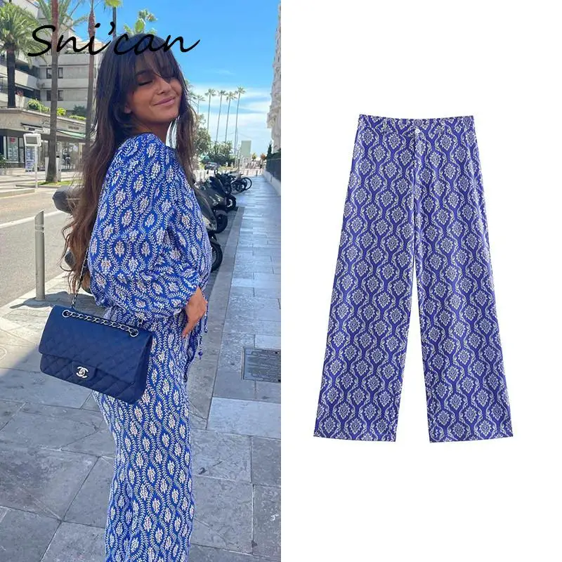 

Blue Paisley High Waist Pants Women Summer Fashion Loose Long Trousers Women Holiday Female Bottom 2022 Pantalon Pour Femme