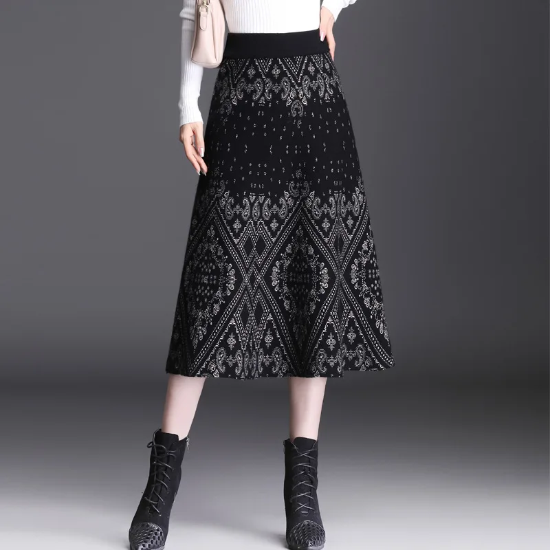 

Модная цветная шерстяная юбка для женщин на осень/зиму 2021, Новая эластичная юбка А-силуэта с высокой талией, длинная драпированная юбка