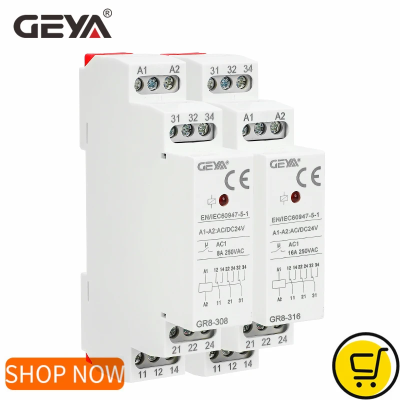 Din-рейка GEYA типа GR8 AC DC 12V 24V 48V Реле переключения промежуточное реле 8A 16A вспомогательное реле