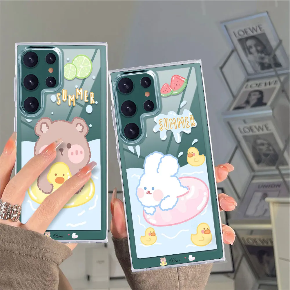 

Couple Bear Cute Case for Samsung Galaxy S21 FE A53 5G Protection Shell for Samsung S22 Plus Ultra Transparent PC+TPU Cover