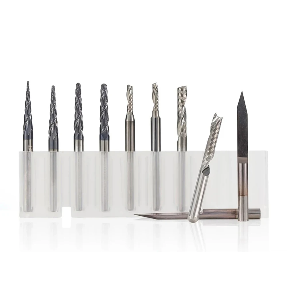 

10 Pcs Carbide End Mill Engraving Bits Set CNC Router Bits 3.175mm Milling Cutter For Carpentry Woodworking Tools Accessories
