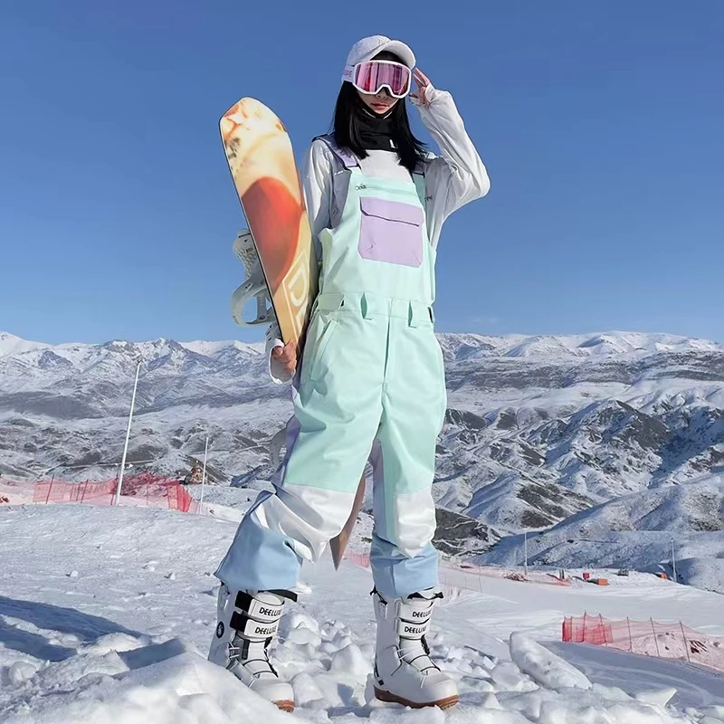2022 New Ski Snowboard Pants Waterproof Fashion Color Matching Snow Pants Men Women Skiing Clothing Skiing Strap Trousers Couple