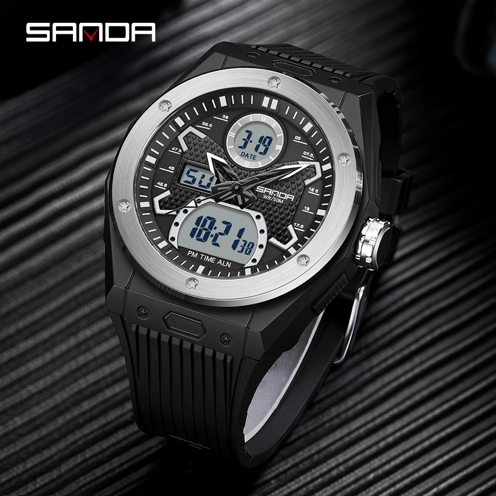 

SANDA Brand 2023 Men Watches Dual Display Digital Quartz Wristwatches Waterproof Sports Military Watch Relogio Masculino 3138