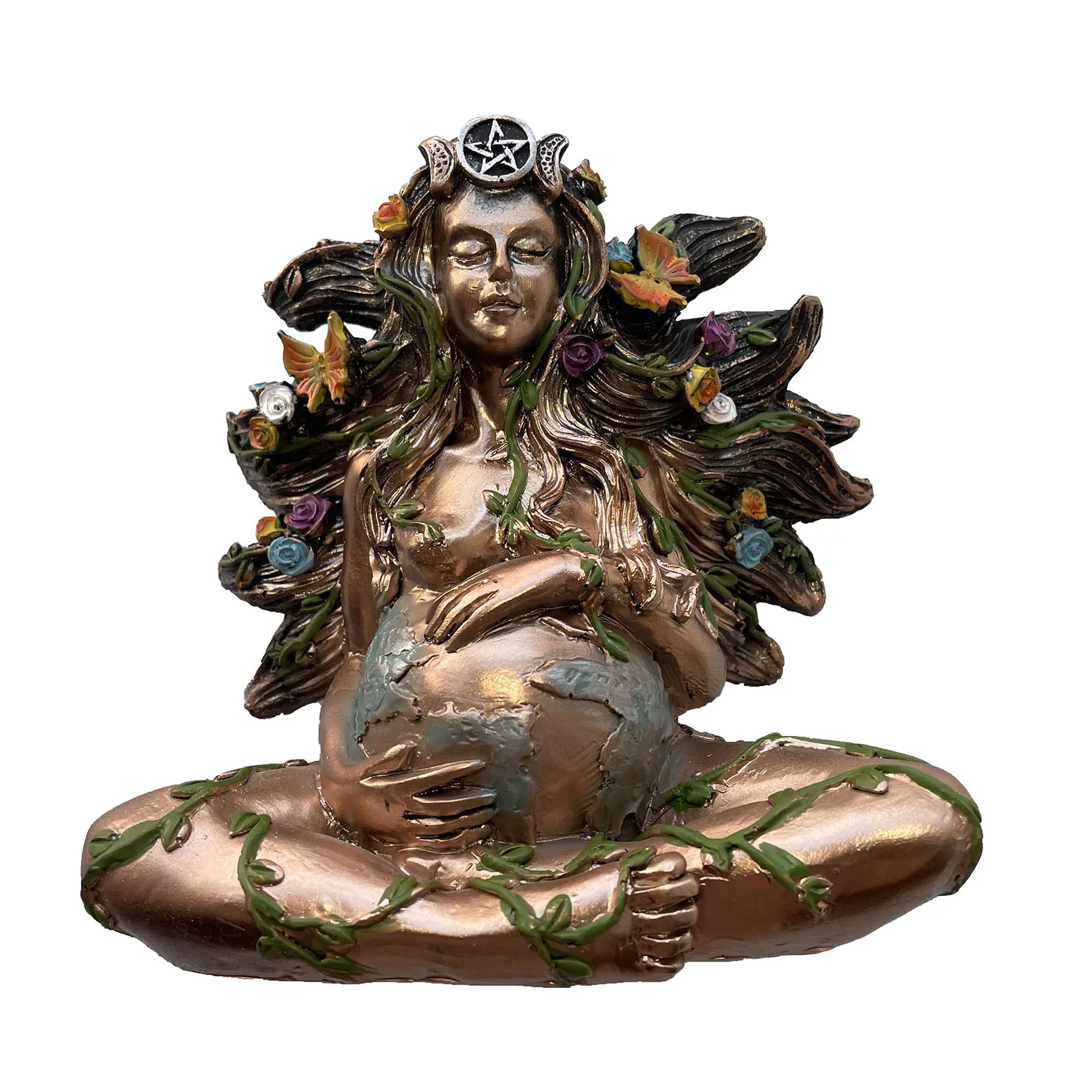 

Mother Earth Statue Gaia Fairy with Butterfly Decorative Buddha Figurine Goddess Healing Chakra Meditation Mythic Home Decor
