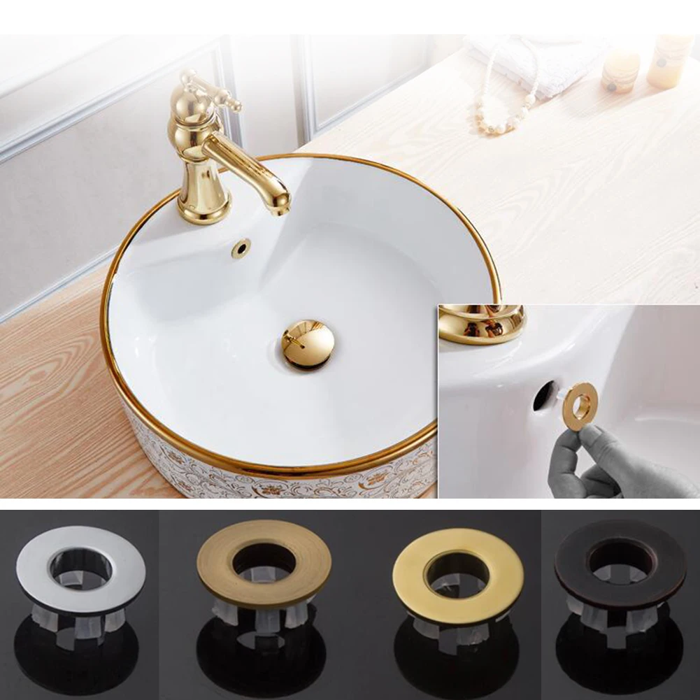 

Overflow Hole Decorative Cover Copper 1Pcs Sink Hole Round Overflow Cover Insert Black Basin Sink Bathroom Faucet Insert Ring