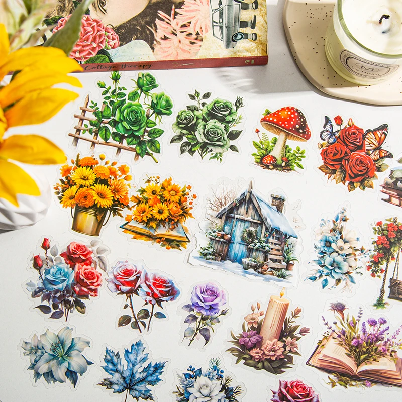 

30 pcs Plant Flowers Stickers aesthetic Decorative Stick Labels Creativity junk journal supplies Scrapbooking material