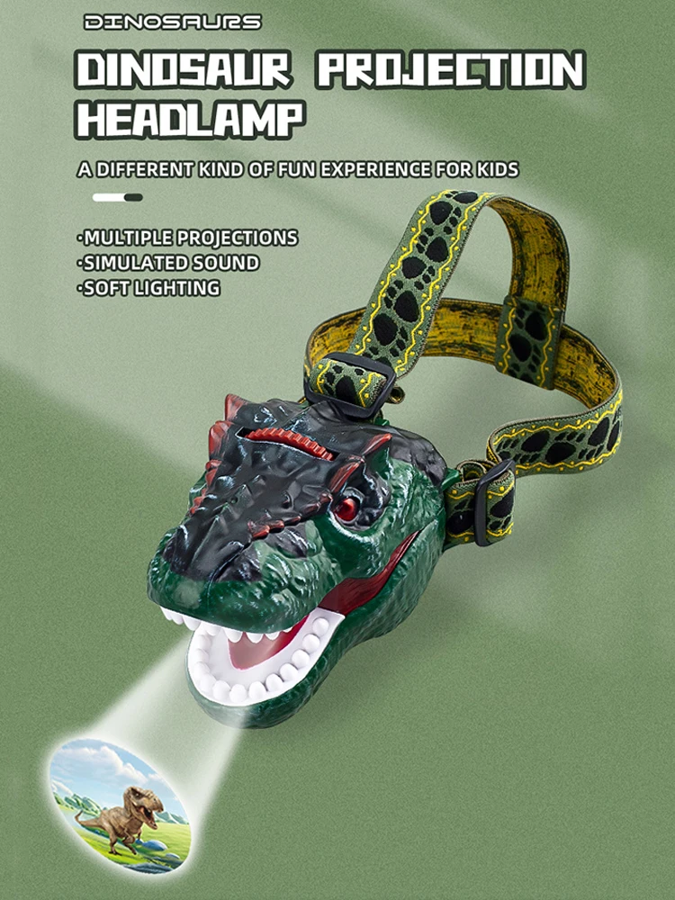 Светодиодный уличный проектор с динозавром фара со звуком детский налобный