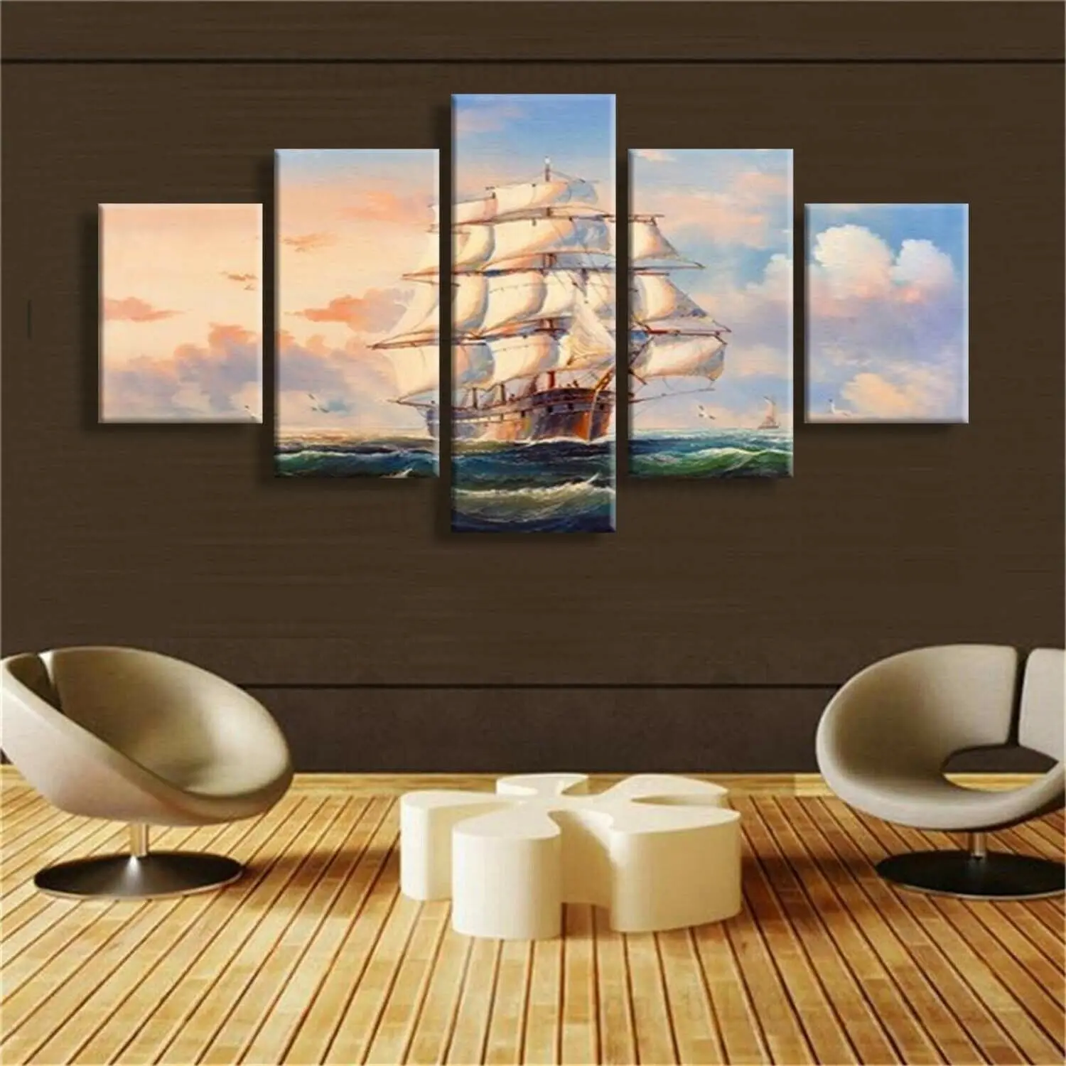 

5 шт., настенные картины с изображением парусника для гостиной