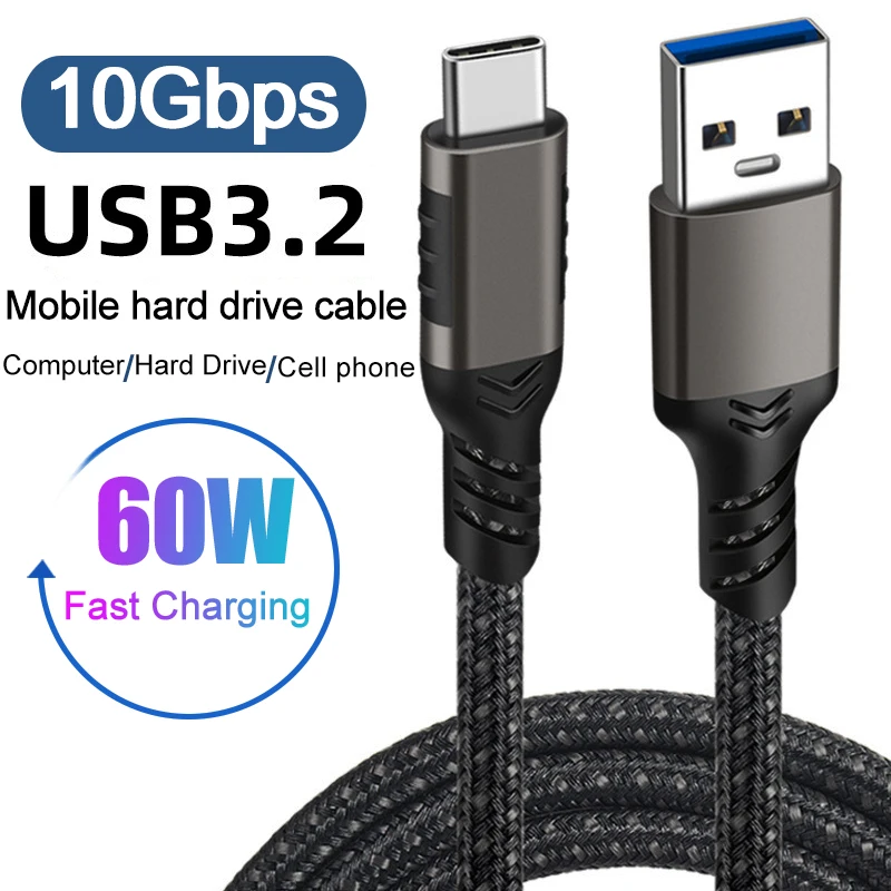 

USB3.2 10Gbps Cable USB A to USB C 3.2 Gen2 Data Transfer Cord Cable SSD Hard Disk Cable 3A 60W Quick Charge 3.0 Charge Cable