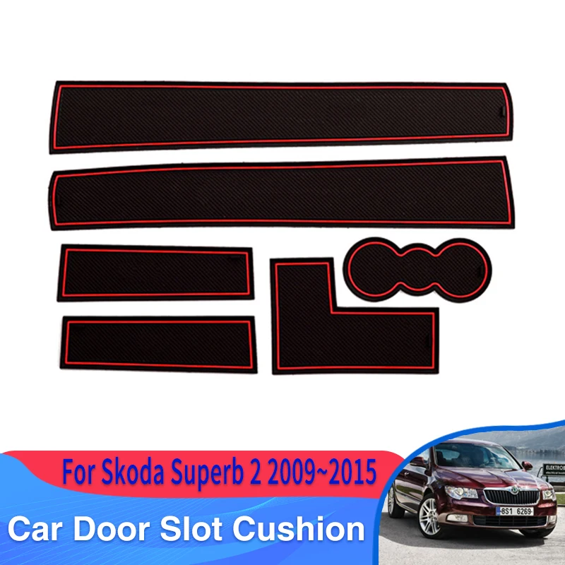 

Car Door Groove Mats For Skoda Superb 2 B6 MK2 Comib 2009~2015 Auto Non-Slip Mat Rubber Styling Slot Hole Pad Car Accessories