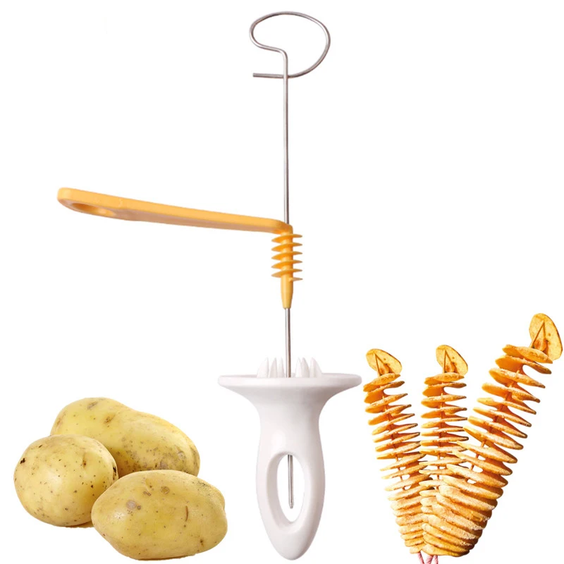 

Rotate Potato Slicer 3 String Stainless Steel Plastic Twisted Potato Slice Cutter Spiral Creative Kitchen Gadgets Vegetable Tool