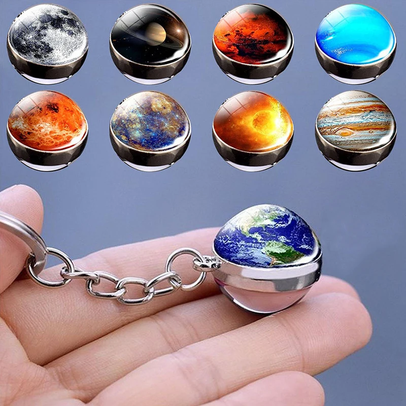 

Hot Sale Earth Moon Galaxy Planet Universe Keychain Glass Ball Pendant Starry Sky Solar System Pendant Key Ring Bag Accessories